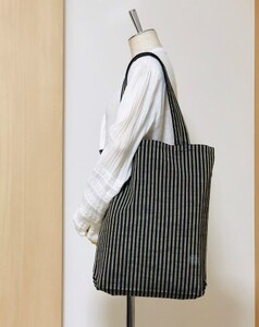 会津木綿 携帯用折り畳みマイバッグ (棒縞) ファッション かばん トートバッグ 手提げ カバン 織物 伝統工芸品 
