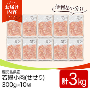 鹿児島県産若鶏小肉(せせり)(300g×10袋・合計3kg) 国産 鶏肉 鳥肉 肉 若鶏 お肉 小肉 せせり 希少 小分け 冷凍 真空パック 【TRINITY】_y547