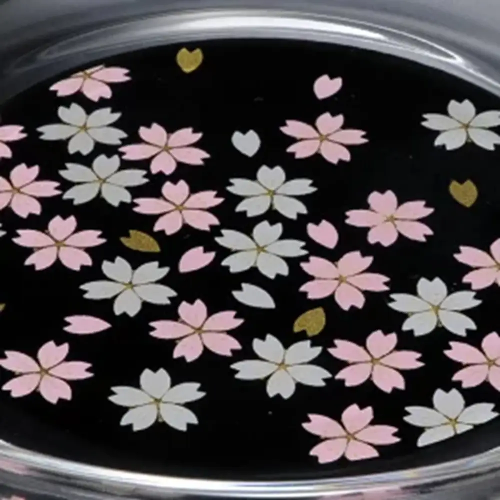 みよし漆器本舗 紀州塗り ぬりもん de Verre 丸小皿 蒔絵 桜 黒 直径14.8×2cm