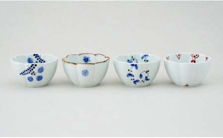 有田焼 花弁小鉢 Sサイズ 絵変わり 4点 セット【皓洋窯】食器 手描き うつわ 器 かわいい 花形 35000円 3.5万円 A35-656