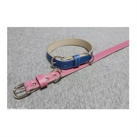 ペット用品(首輪) 牛革シボ型押しラメカラー・ピンク首輪#24【1657321】