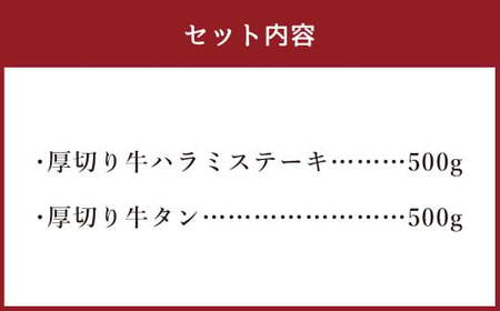 訳あり 厚切り 牛ハラミ ミニステーキ ＆ 厚切り牛タン セット 合計1kg 肉 お肉 牛肉 ハラミ 牛タン タン 冷凍 熊本県 湯前町