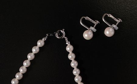 島珠 ロング ネックレス 6mm ＆ イヤリング 7mm セット 真珠 パール ホワイト 貝パール ホワイトパール パールネックレス パールイヤリング アクセサリー ジュエリー 装飾品 日本製 冠婚葬祭 フォーマル しんじゅ しまたま 淡路島 洲本市