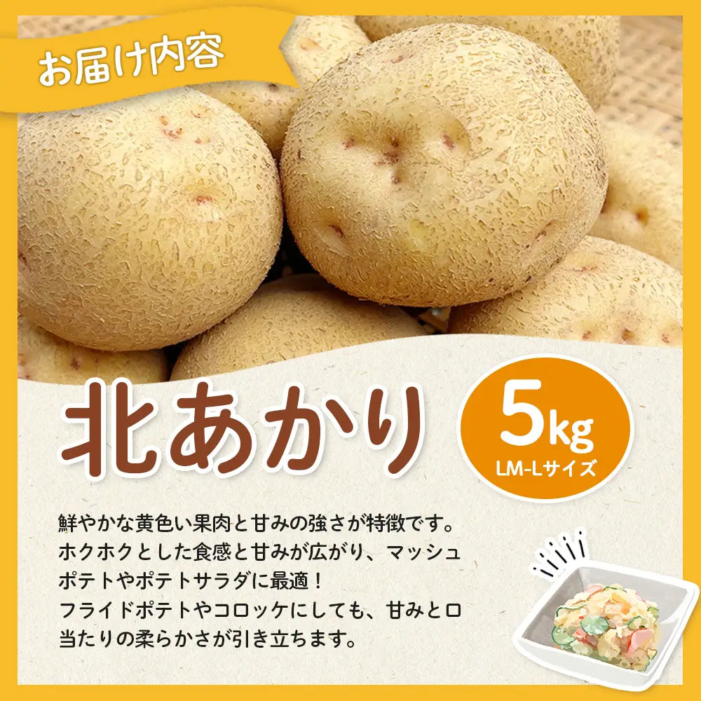 【新じゃが先行受付！】多田農園の北海道安心ラベル「Yes!clean」認証　北あかり5kg（LM-Lサイズ）【5100101】
