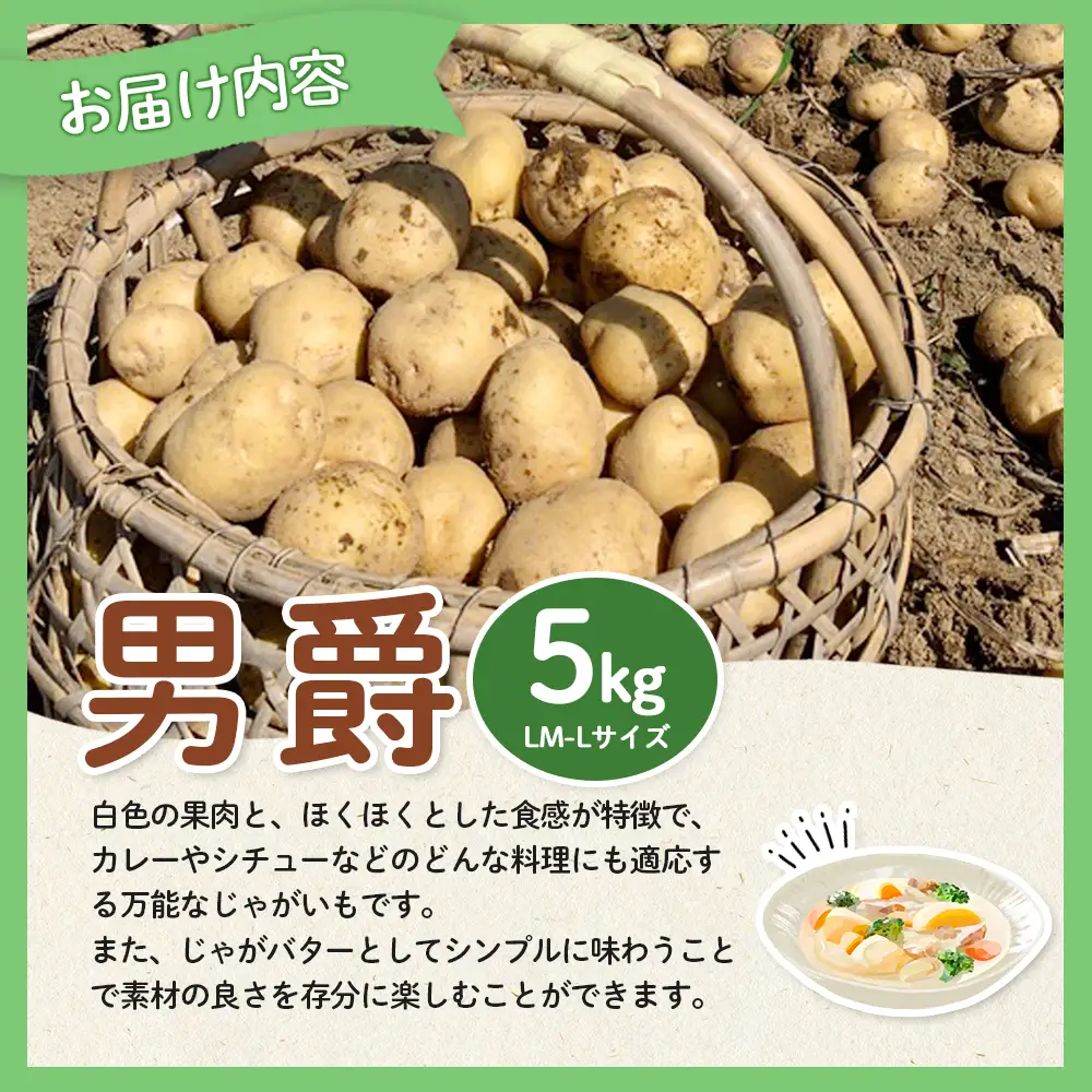 【新じゃが先行受付！】多田農園の北海道安心ラベル「Yes!clean」認証　男爵5kg（LM-Lサイズ）【5100301】