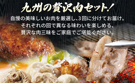 定期便 肉 全3回 みやこ自慢のふるさと便・肉 毎月 定期便 猪肉 ハンバーグ はかた地どり ジビエ BBQ 焼肉 地鶏 キャンプ 黒毛和牛 惣菜 晩御飯 晩ご飯 宮崎牛 食べ比べ 福岡県 福岡 九州 グルメ お取り寄せ