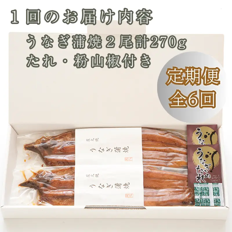 定期便6回【B-828】近江今津 西友 うなぎ炭火焼蒲焼 2尾／計約270ｇ［高島屋選定品］