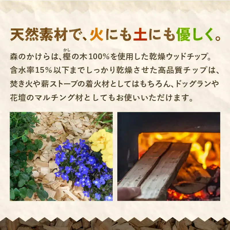ウッドチップ 乾燥 樫の木100% 2kg 着火用 ウッドチップ お試し