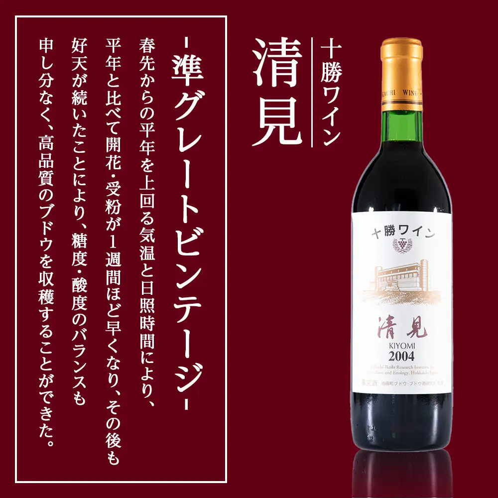 十勝ワイン 清見（キヨミ）2004準グレートビンテージ 720ml 北海道池田町 ビンテージ 赤ワイン 数量限定