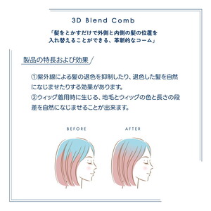 【業界初！部分ウィッグを自然に馴染ませる】QAMOJI 3D Blend Comb（カモジ 3D ブレンドコーム）ブラック ｜ 部分ウィッグ用 コーム 紫外線対策 退色防止 簡単スタイリング 2WAYタイプ 特許申請中 ギフト 贈り物 母の日　※離島への配送不可