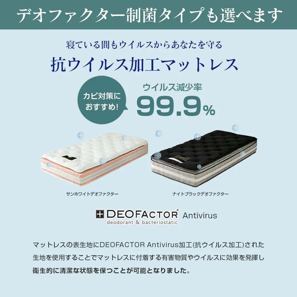 マットレス シングル 咲夜NoWay! 抗ウイルス加工 衛生タイプ 源ベッド ポケットコイル 6.7インチ ピロートップ仕様 選べる2種の寝心地 圧縮梱包_CH041_NDsg