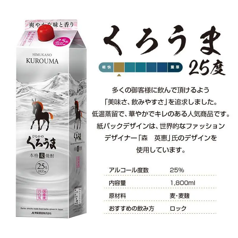 神楽酒造の定番焼酎 麦焼酎くろうま25度 1800ml×6本＜18-34a＞