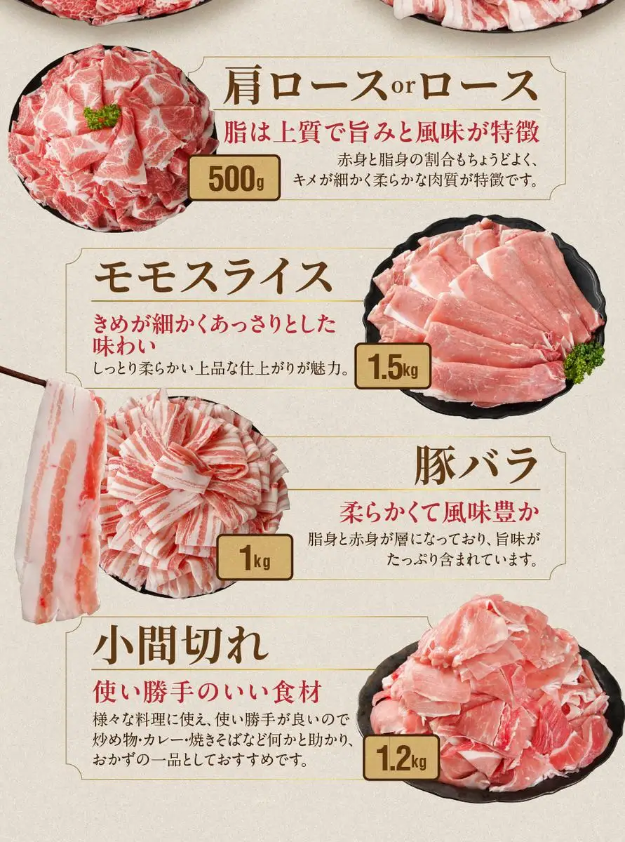 宮崎県産豚肉たっぷり4.2kgセット〔AC-N2-015-4200〕_(都城市) 宮崎県産豚 バラスライス 肩ロース又はローススライス モモスライス 小間切れ 豚肉