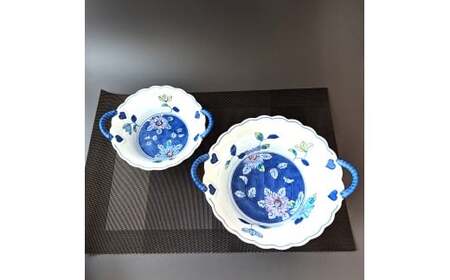 有田焼 華山窯 鉄仙花バスケット（大・小）2個 セット【東洋セラミックス】食器 器 うつわ 鉢 ボウル 手描き 果物入れ バスケット インテリア 2個 セット35000円 A35-355