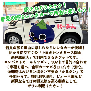 トヨタレンタリース岡山 新見駅前店　レンタカー利用料金チケット（5,000円相当）※チケットご利用は、トヨタレンタリース岡山 新見駅前店発着の場合に限ります。