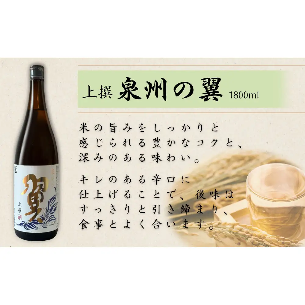 【泉州の翼】1.8L×1本＆300ml×2本 貝塚市の地酒飲み比べセット