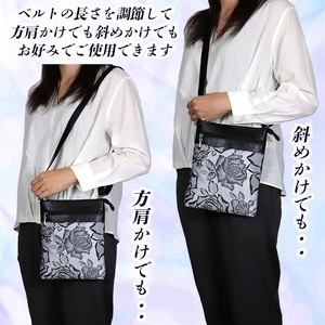 ローズ柄 ブラック ポシェット BR-69 縦型 日本製 ミニショルダーバッグ レディース ／ まちづくり観光振興機構 傘生地 ブロケード織り 旅行 ウォーキング 防水 奈良県 田原本町