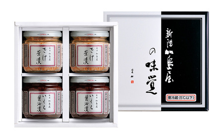 加島屋の味覚 中ビン 4本セット (さけ茶漬・いくら醤油漬) 鮭フレーク イクラ ご飯のお供 新潟県 新潟市 しゃけ