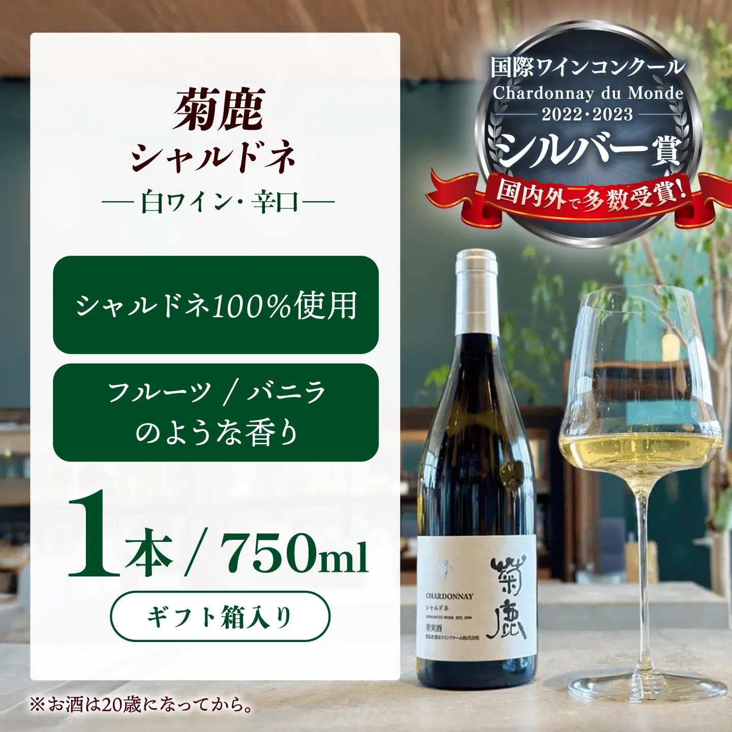  菊鹿シャルドネ&山鹿マスカットベーリーAワイン2本セット化粧箱付赤白ワインZFB006