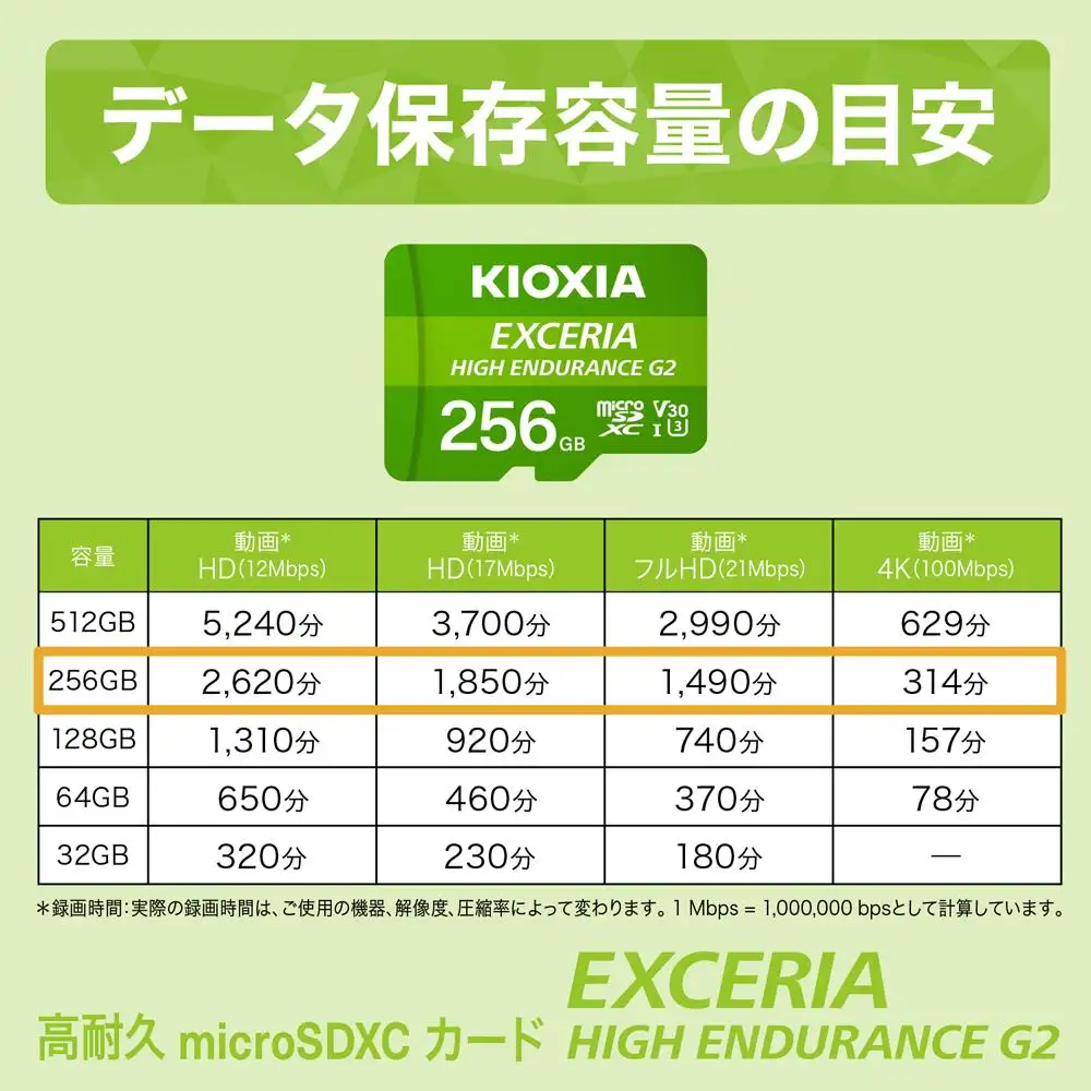 キオクシア（KIOXIA）EXCERIA HIGH ENDURANCE G2 高耐久 microSDHC/microSDXC UHS-Iメモリカード 256GB