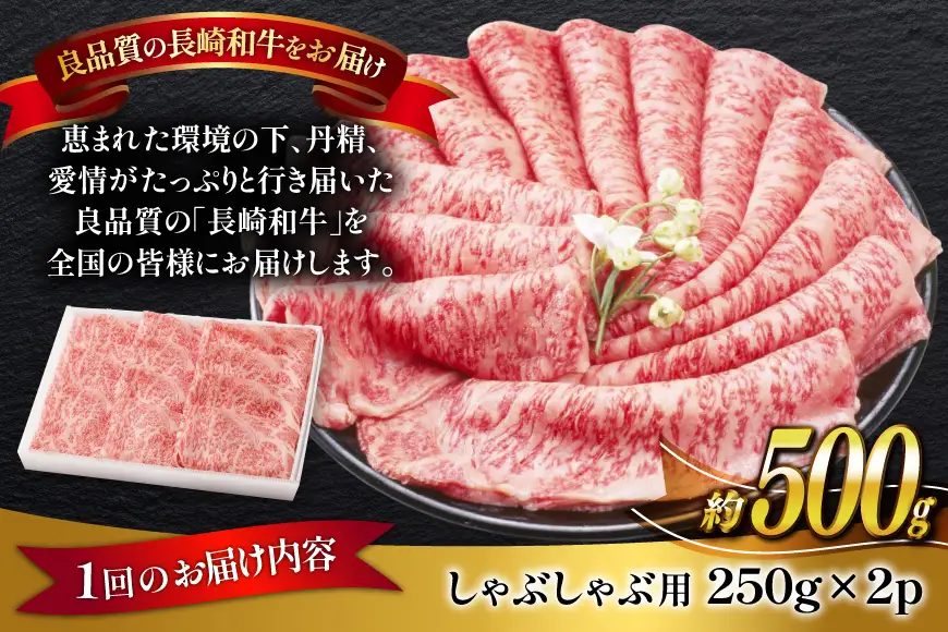 牛肉 長崎和牛 しゃぶしゃぶ用 約250g × 2パック 12回 定期便 総計約 6kg [萩原食肉産業 長崎県 平戸市 hr42bgy410377]