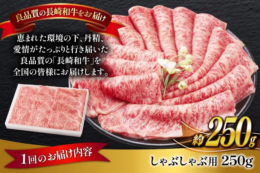 牛肉 長崎和牛 しゃぶしゃぶ用 約250g 6回 定期便 総計約 1.5kg [萩原食肉産業 長崎県 平戸市 hr42bgy410336]