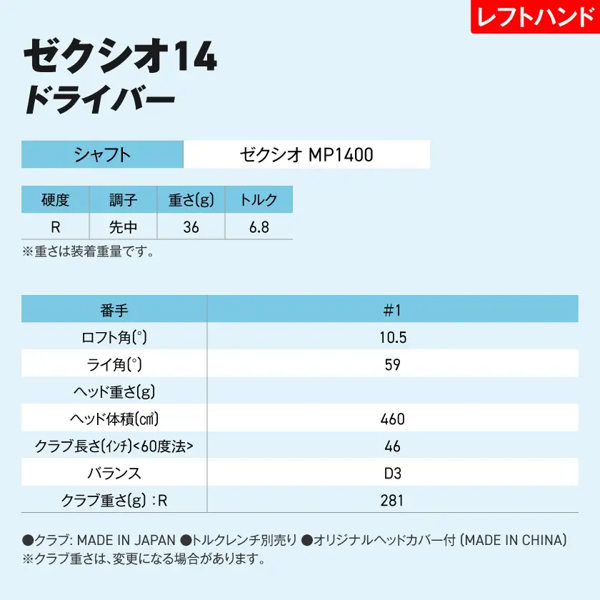 ゼクシオ 14 ドライバー レフトハンドモデル【10.5/R】《2025年モデル》ゴルフボールセット〔GZ-C705-105R〕