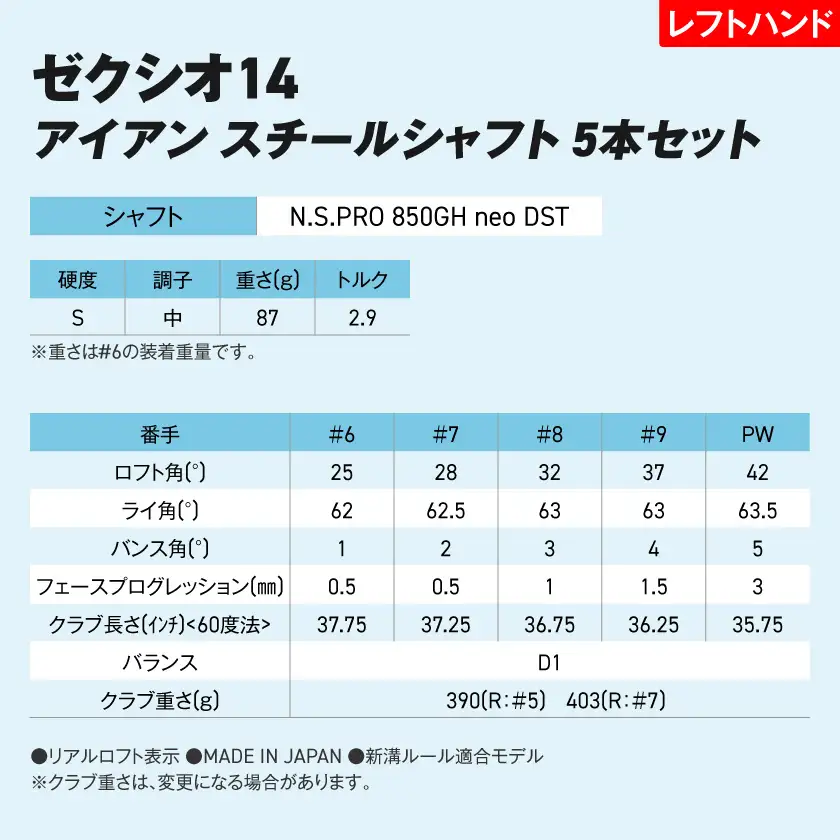 ゼクシオ 14 アイアン レフトハンドモデル スチールシャフト 5本セット【S】《2025年モデル》〔IJ-C705-S〕