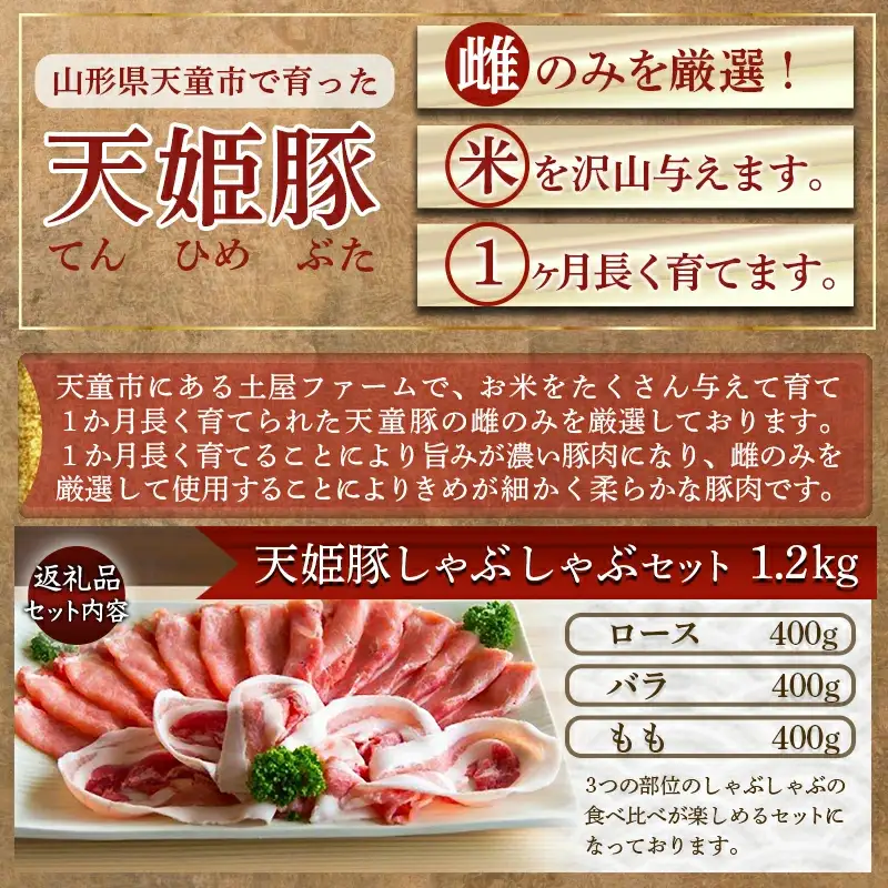 天姫豚 しゃぶしゃぶ セット 1.2kg ブランド豚  08-27-005