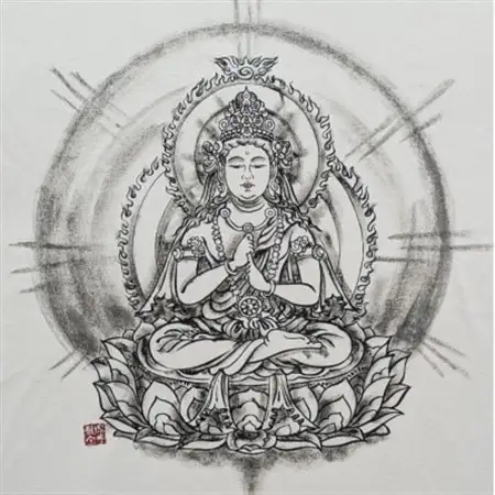 手描きTシャツ 仏画 大日如来 金剛界 白 (半袖 Lサイズ)【1662849】
