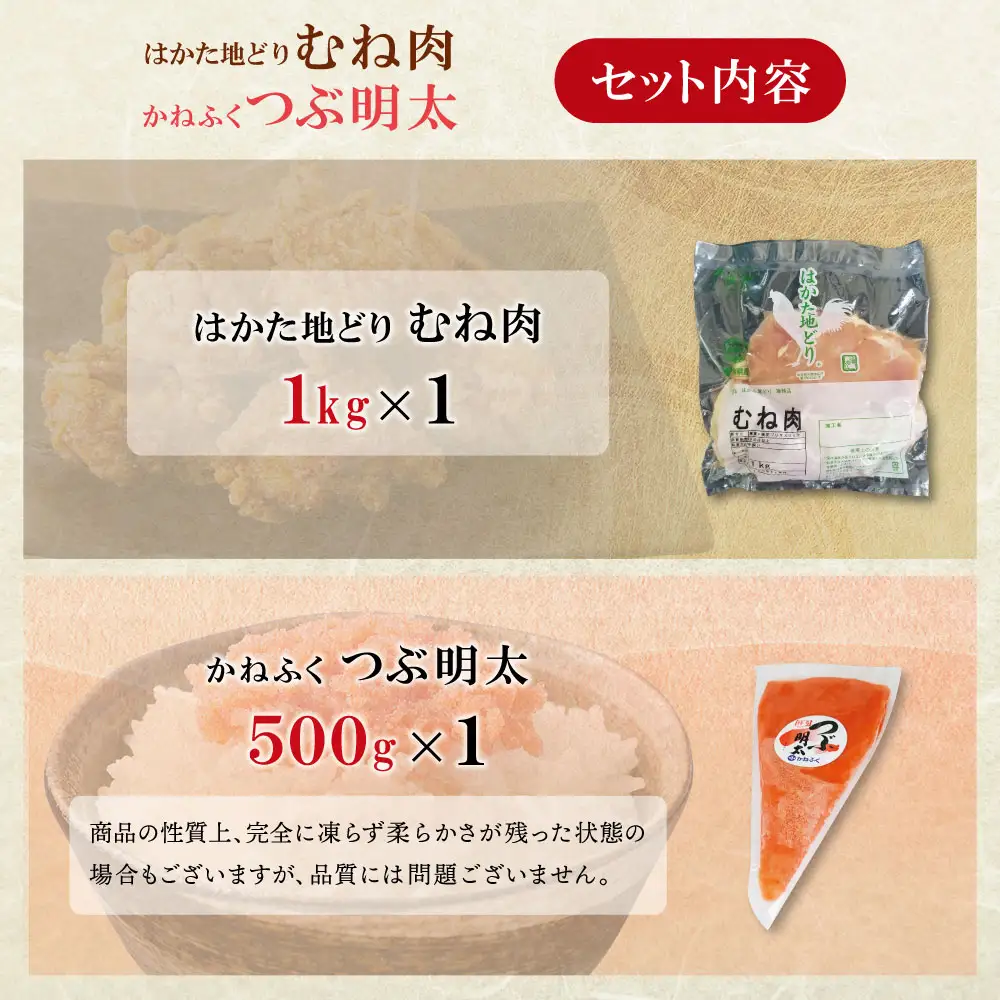 Z08-39 寄附額改定↓↓ 博多地どりむね肉（精肉）・つぶ明太セット 地鶏