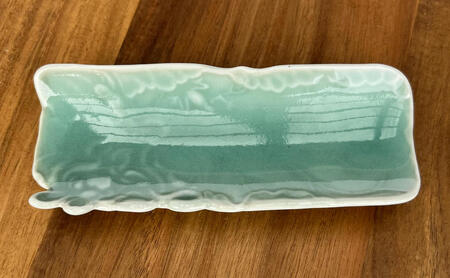 有田焼 青磁睡蓮彫 茶則 四足長皿 2枚 セット【有田焼 花伝作】食器 器 うつわ お茶 和皿 茶そく ブルー A18-272