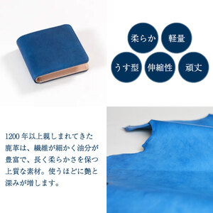鹿革 二つ折り 財布 藍染 徳島 紺色 【 財布 】