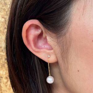 S085-480_あこや真珠 天草 ピアス アメリカン ダイヤモンド 0.02ct 7.5mm - 8mm ホワイトピンク 真珠 