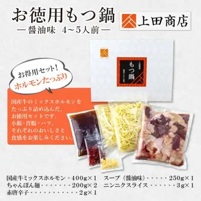 Z08-28 寄附額改定↓↓ お徳用もつ鍋(醤油味 4～5人前)  もつ鍋