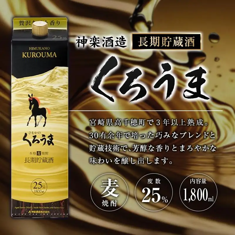 宮崎県産「本格麦焼酎」3本セット ひむかのくろうま・長期貯蔵酒ひむかのくろうま・いいとも 25度 1800ml パック 飲み比べ