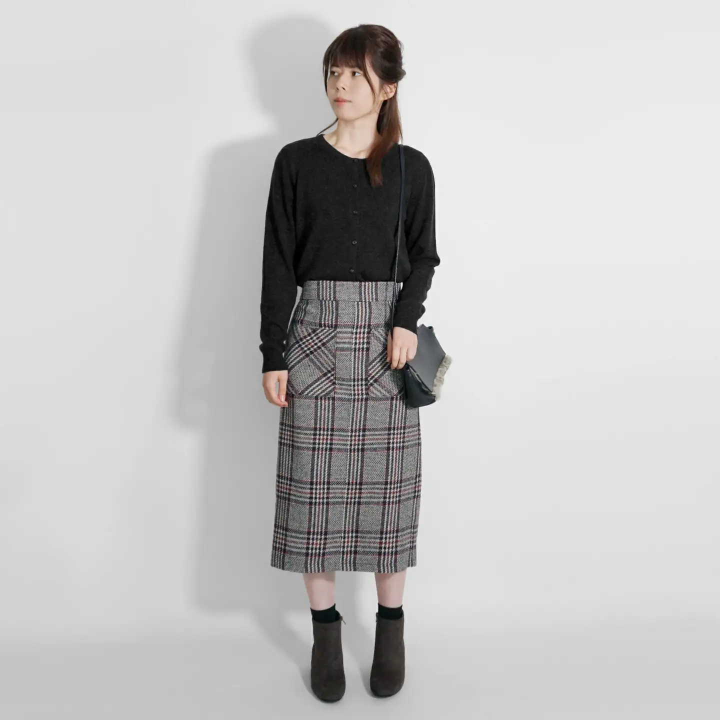 カシミヤクルーネック カーディガン ( ネイビー・L ) レディース