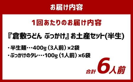 【12ヶ月定期便】『倉敷うどん ぶっかけ』お土産セット(半生) 6人前×12回 うどん 麺類 麺 半生 半生麺 ぶっかけうどん タレ つゆ 岡山県 倉敷市