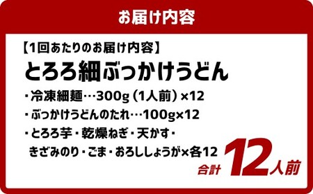 【12ヶ月定期便】とろろ細ぶっかけうどん 12人前×12回 うどん 麺類 麺 冷凍 ぶっかけうどん タレ つゆ 岡山県 倉敷市
