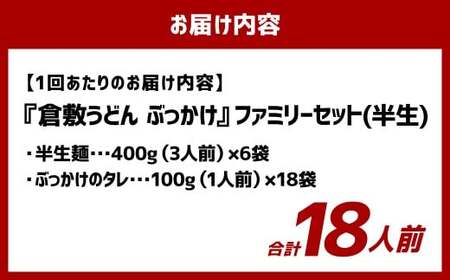 【12ヶ月定期便】『倉敷うどん ぶっかけ』ファミリーセット(半生) 18人前×12回 うどん 麺類 麺 半生 半生麺 ぶっかけうどん タレ つゆ 岡山県 倉敷市
