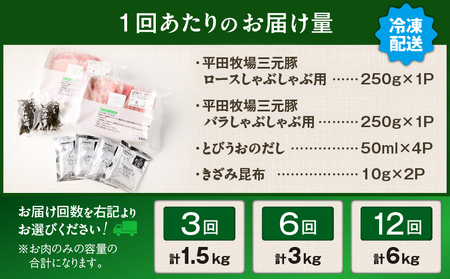 【 全6回 毎月 定期便 】 日本 の 米育ち 平田牧場 三元豚ロース 250g ・ バラ しゃぶしゃぶ ロース 250g T036-T02-02 肉 豚肉