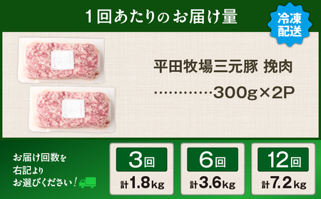 【 全6回 毎月 定期便 】 日本 の 米育ち 平田牧場 三元豚 ひき肉 600g T036-T12-02 肉 豚肉