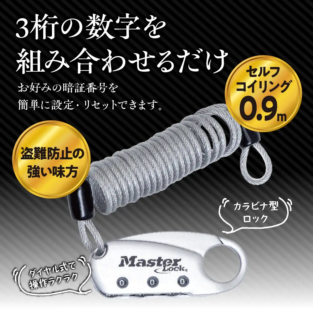 ケーブルロック　1559JADSLV  （銀）　ナンバー可変式　防犯　防災　Master Lock