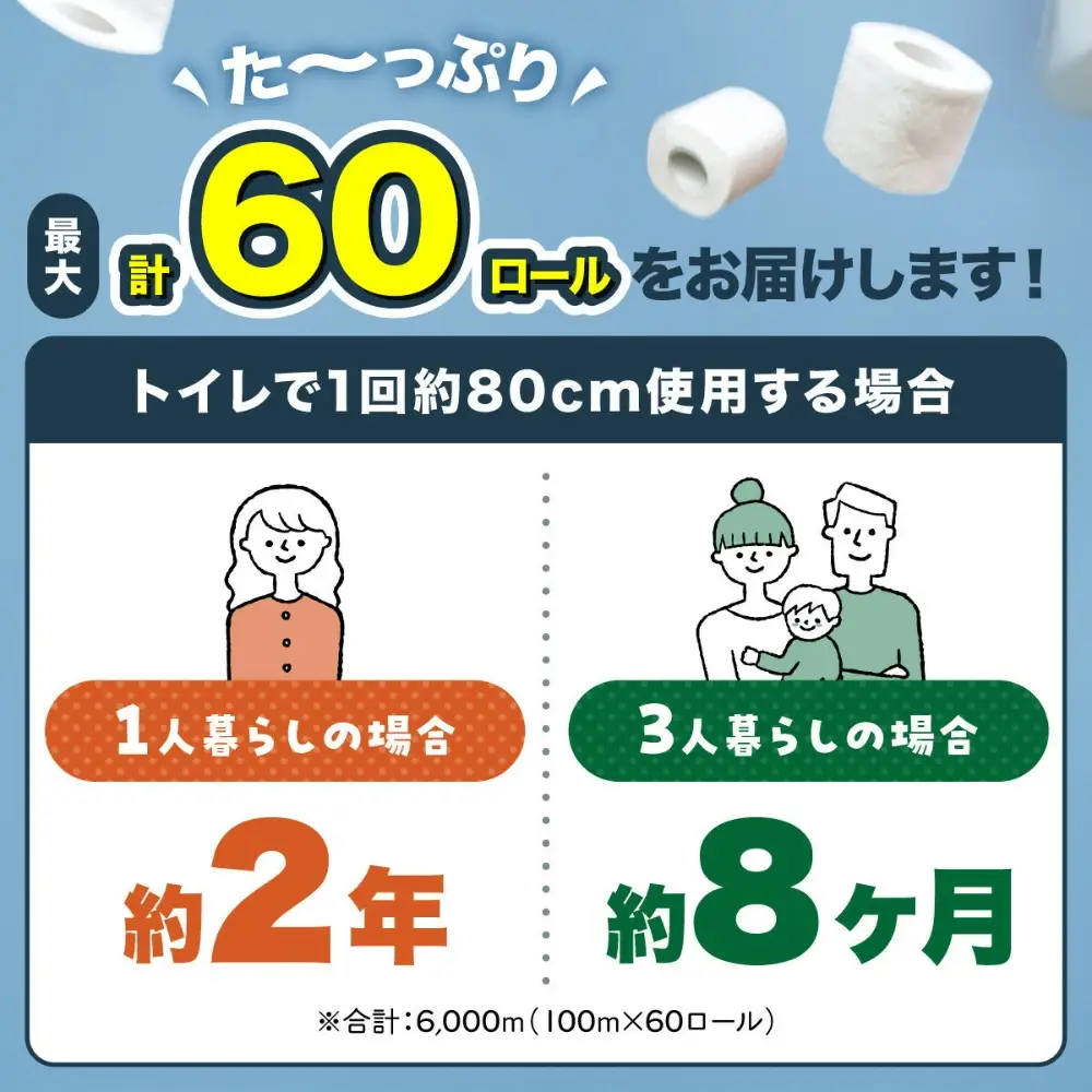 トイレットペーパー 2倍巻 シングル 80/120ロール相当 水玉ソフト 100ｍ×40/60個 個包装 | ふるさと納税 無香料 まとめ買い 大容量 倍巻き 日用品 生活必需品 トイレ用品 消耗品 備蓄 防災 人気 おすすめ ランキング 送料無料 福岡市