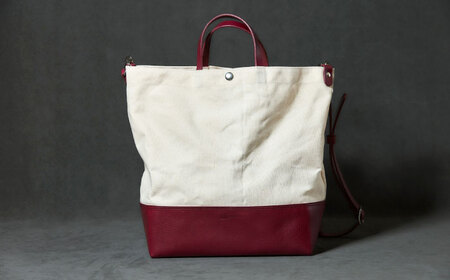 レザー×キャンバス トートバッグ ワイン L / 2WAY レザー トート トートバッグ ショルダー ショルダーバッグ 鞄 かばん マザーズバッグ 通勤 通学 BAG bag バック バッグ 革 ギフト / 諫早市 / 伊東製靴店 /[AHCN006]