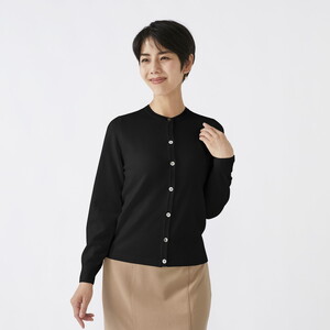 日本製 カシミヤ100% レディース クルーカーディガン ブラック S～Lサイズ
