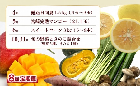 【全8回お届け】宮崎県綾町産 果物・野菜定期便 [X20]_0113-001