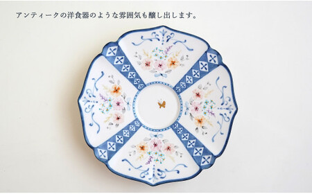 花束と蝶のカップ＆ソーサー (B) 1セット 【矢田 久美子】手作り キュート 白磁 洋食器 【限定数】 A65-37