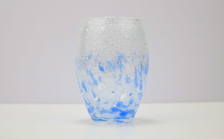 現代の名工「池宮城 善郎」作　気泡の海煌グラス（ピンク・青） 2個ペア 