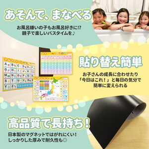 【小学1年生の漢字表ポスター】マグネットシート製 お風呂ポスター 40cm×57cm